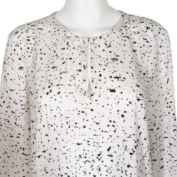 Ellen Tracy Top Womens Large Tunic High Low Keyhole Paint Spattered White Black - Picture 2 of 10